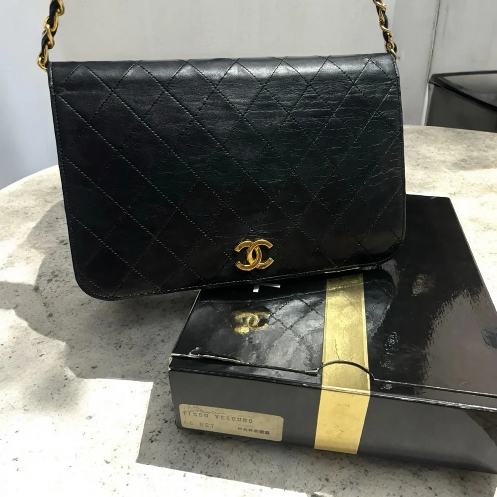 1989’ Vintage Black Lambskin Single Flap Shoulder Bag